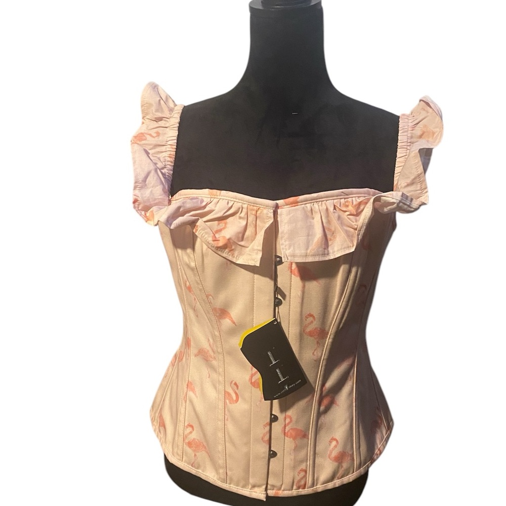 Corset Story Pink Flamingo Corset with Sleeves Top Size UK 20. NWT.